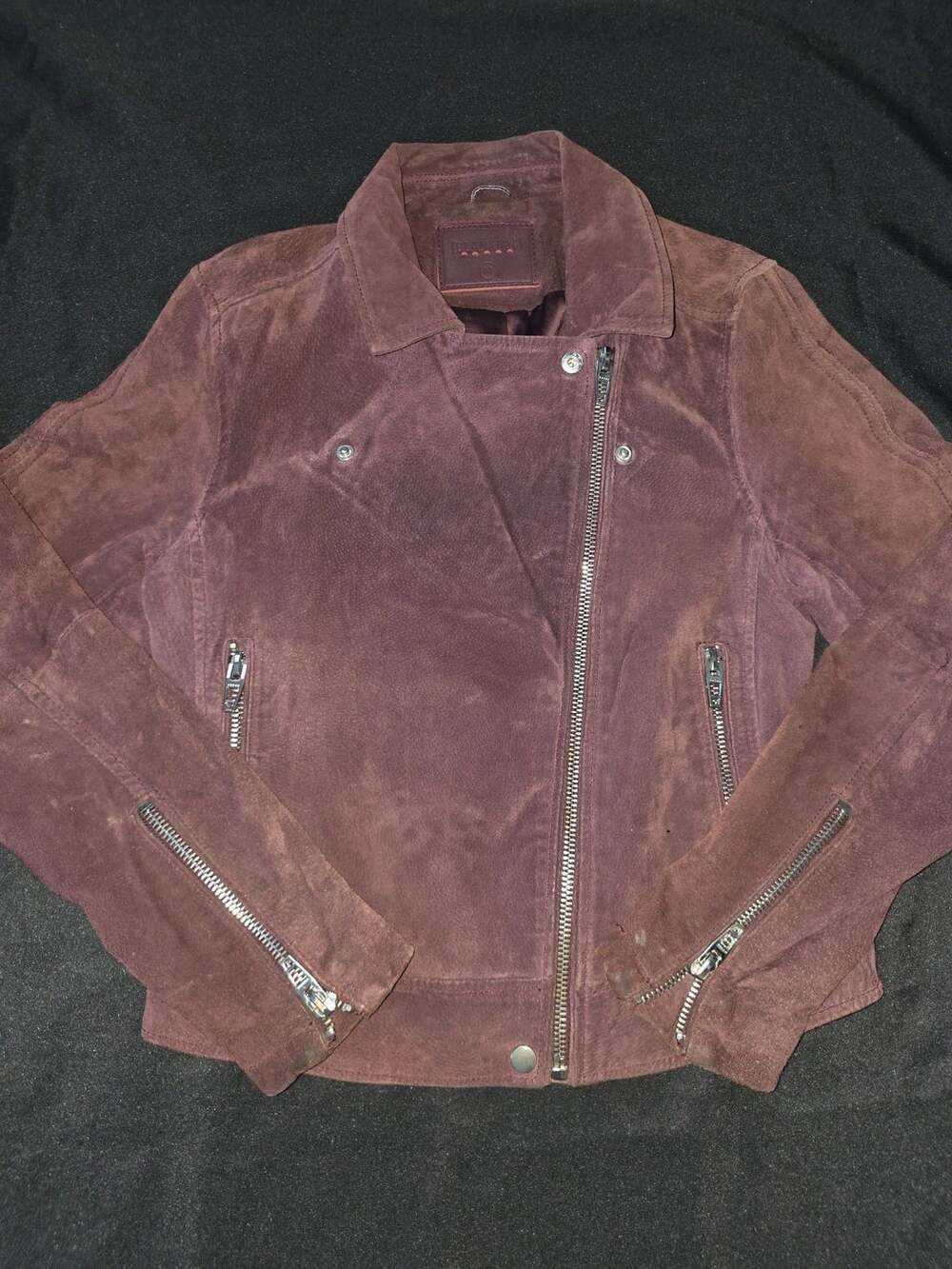 BLANKNYC Suede Moto Jacket in Burgundy Medium